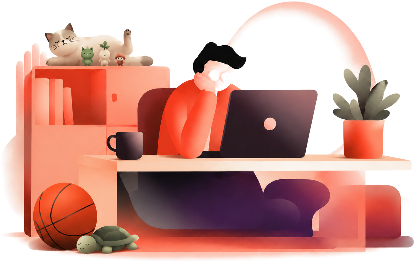 3D illustration of a designer working at a desk