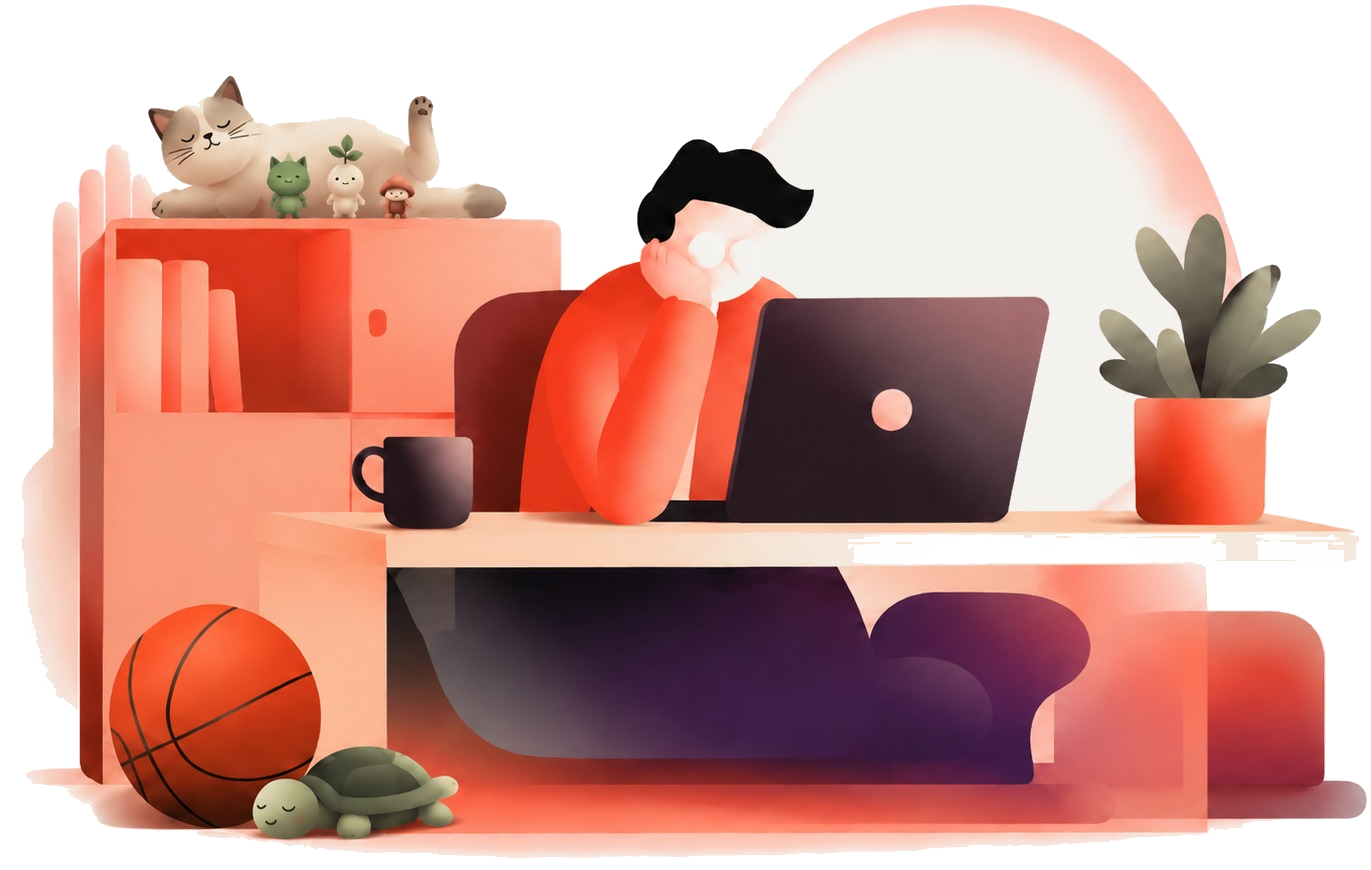 3D illustration of a designer working at a desk